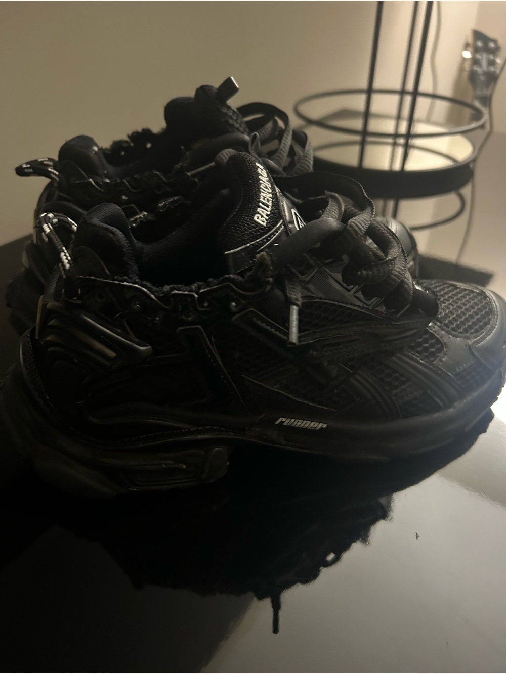 Balenciaga Black Chunky Mesh Leather Sneakers - Picture 2 of 4